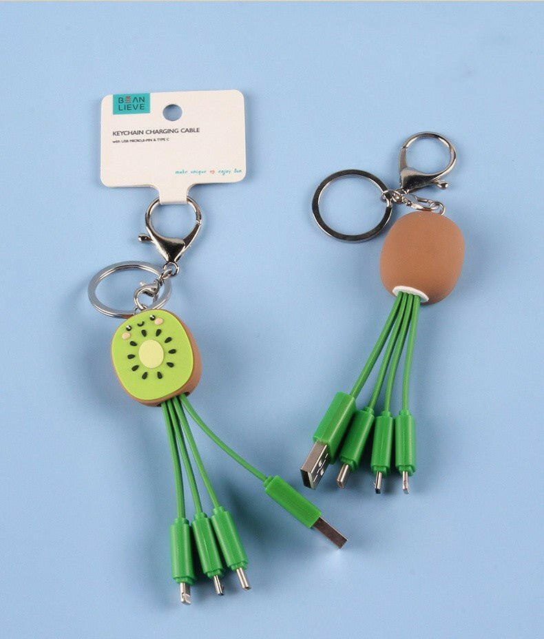 . 3-in-1 Universal Charging Cable – Kiwi Fruit Smile Keychain - GoTypical