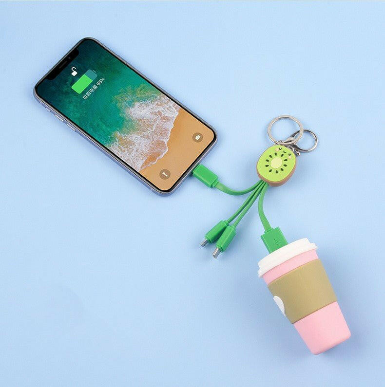. 3-in-1 Universal Charging Cable – Kiwi Fruit Smile Keychain - GoTypical
