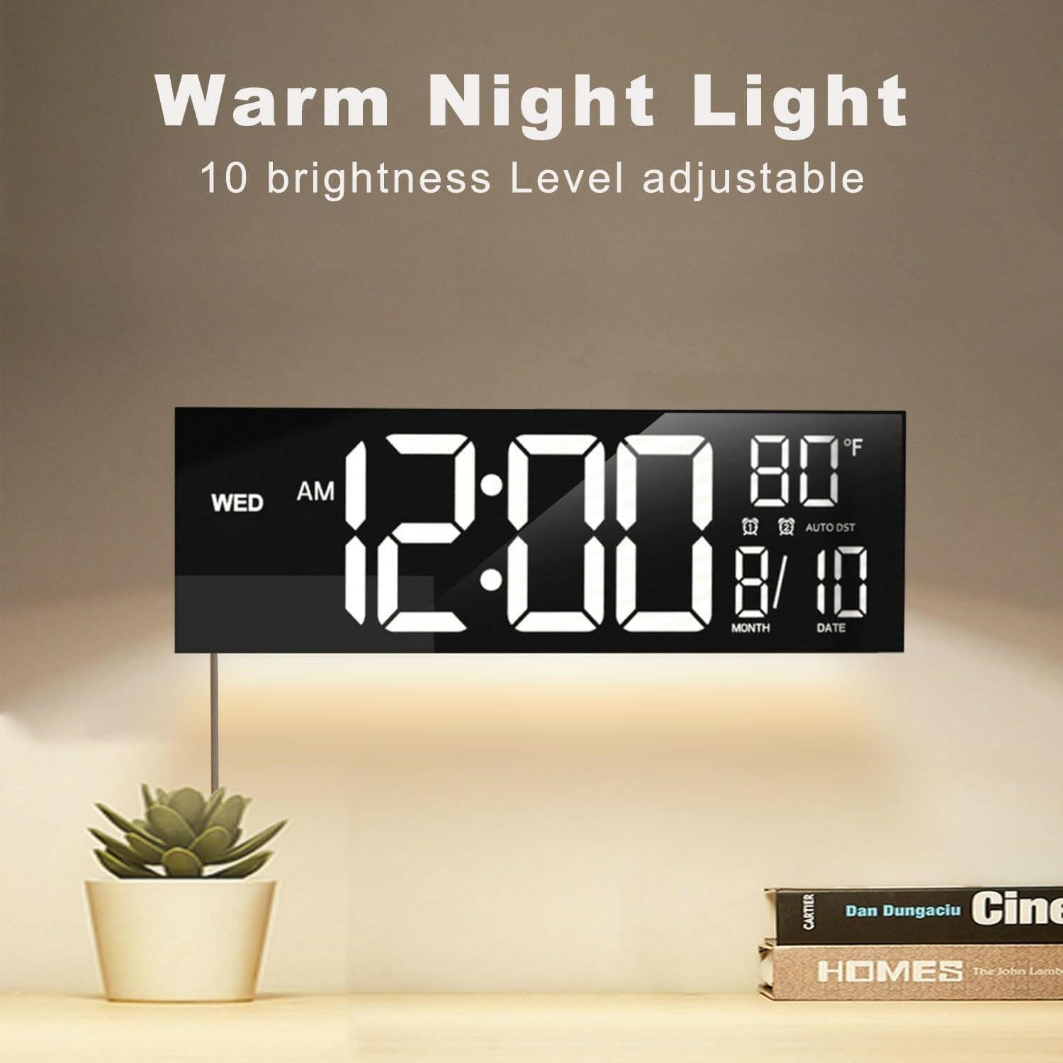 . Large Digital Wall Clock – Remote Control, 8 RGB Colors - GoTypical
