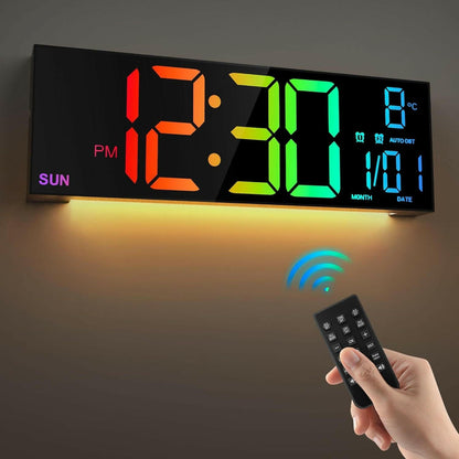 . Large Digital Wall Clock – Remote Control, 8 RGB Colors - GoTypical