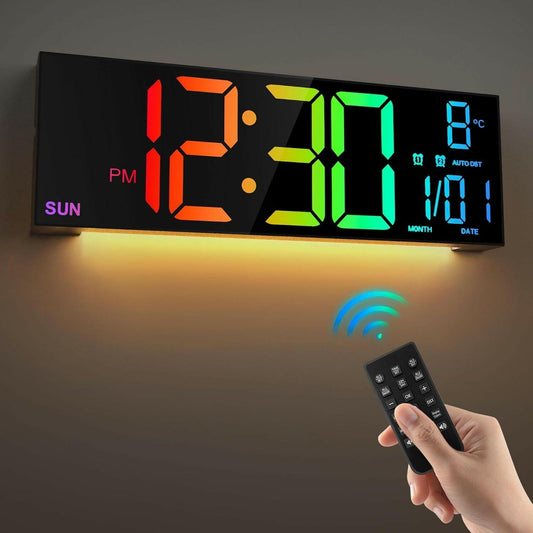 . Large Digital Wall Clock – Remote Control, 8 RGB Colors - GoTypical
