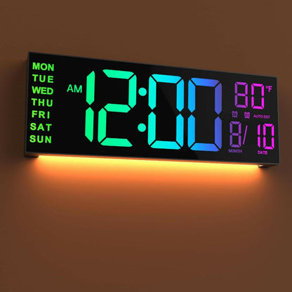 . Large Digital Wall Clock – Remote Control, 8 RGB Colors - GoTypical