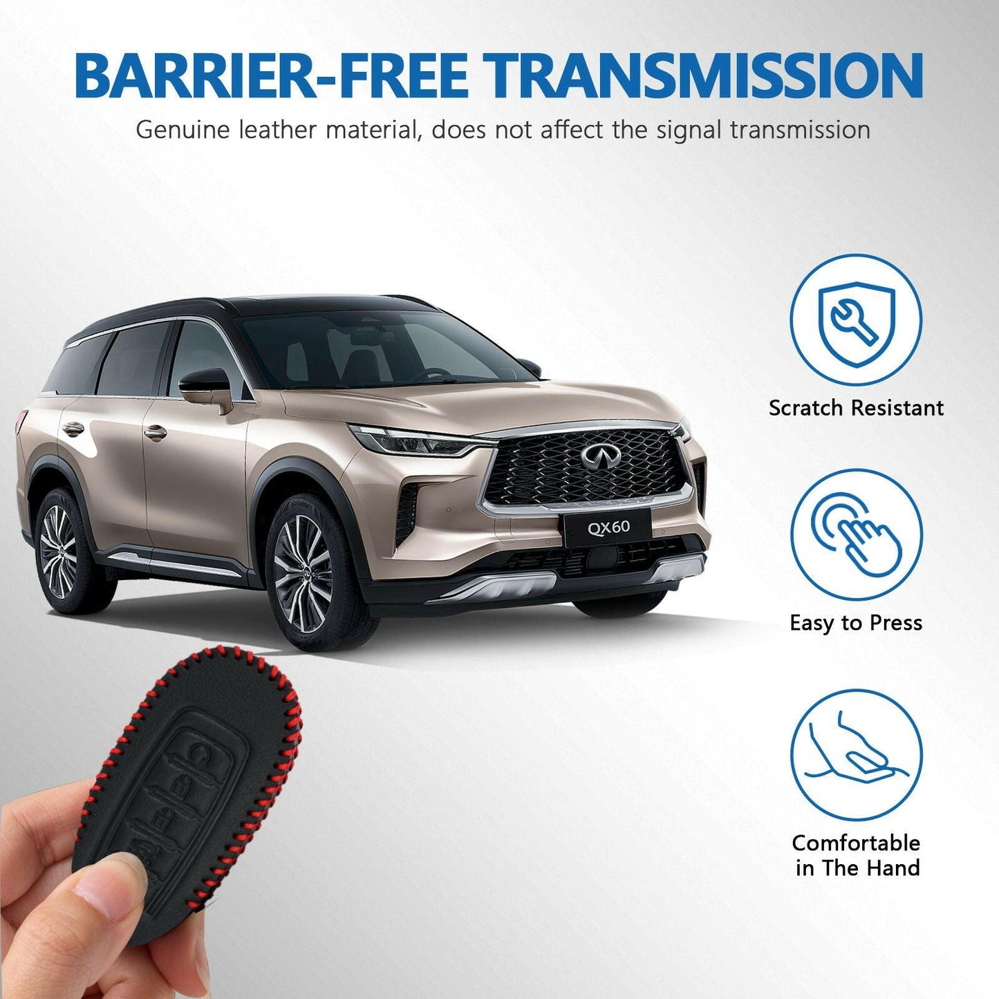 Leather Key Fob Case for Infiniti 5-Button – Keychain Included - GoTypical