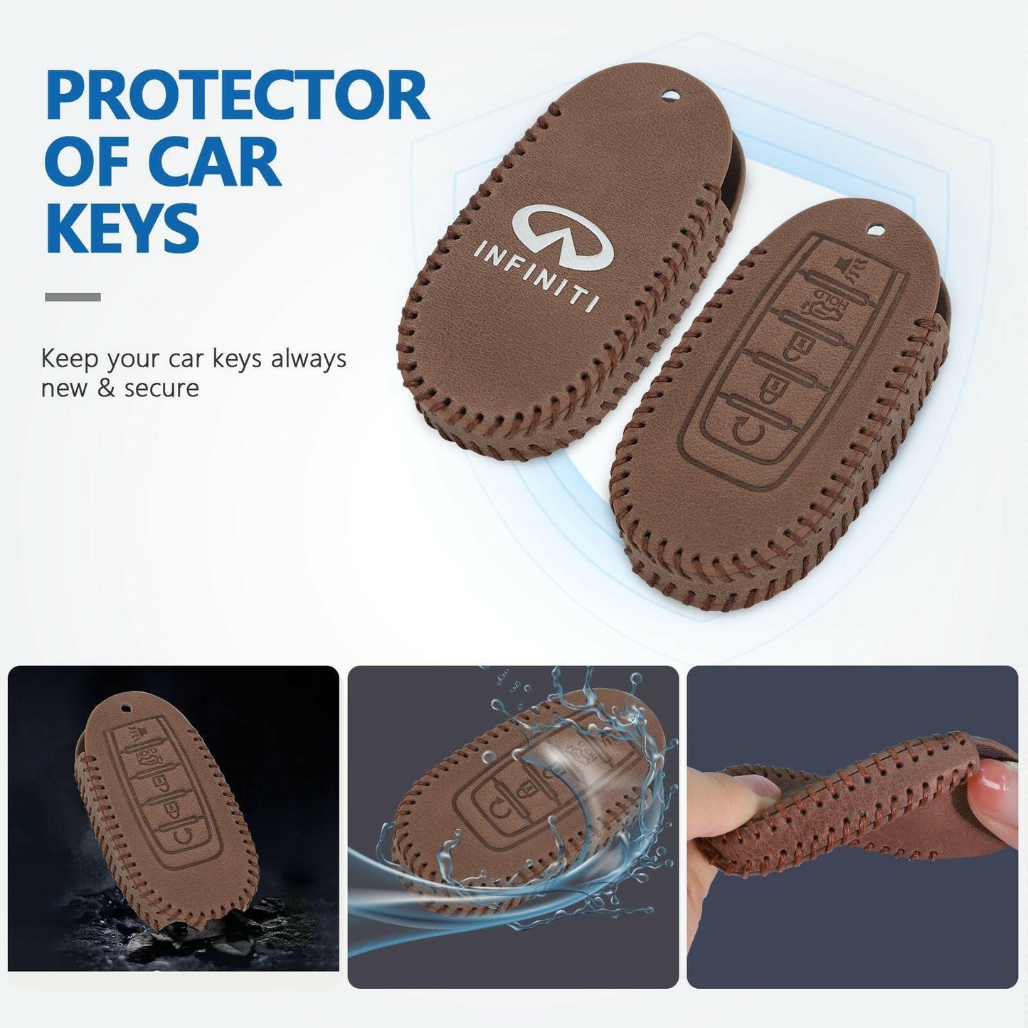 Leather Key Fob Case for Infiniti 5-Button – Keychain Included - GoTypical