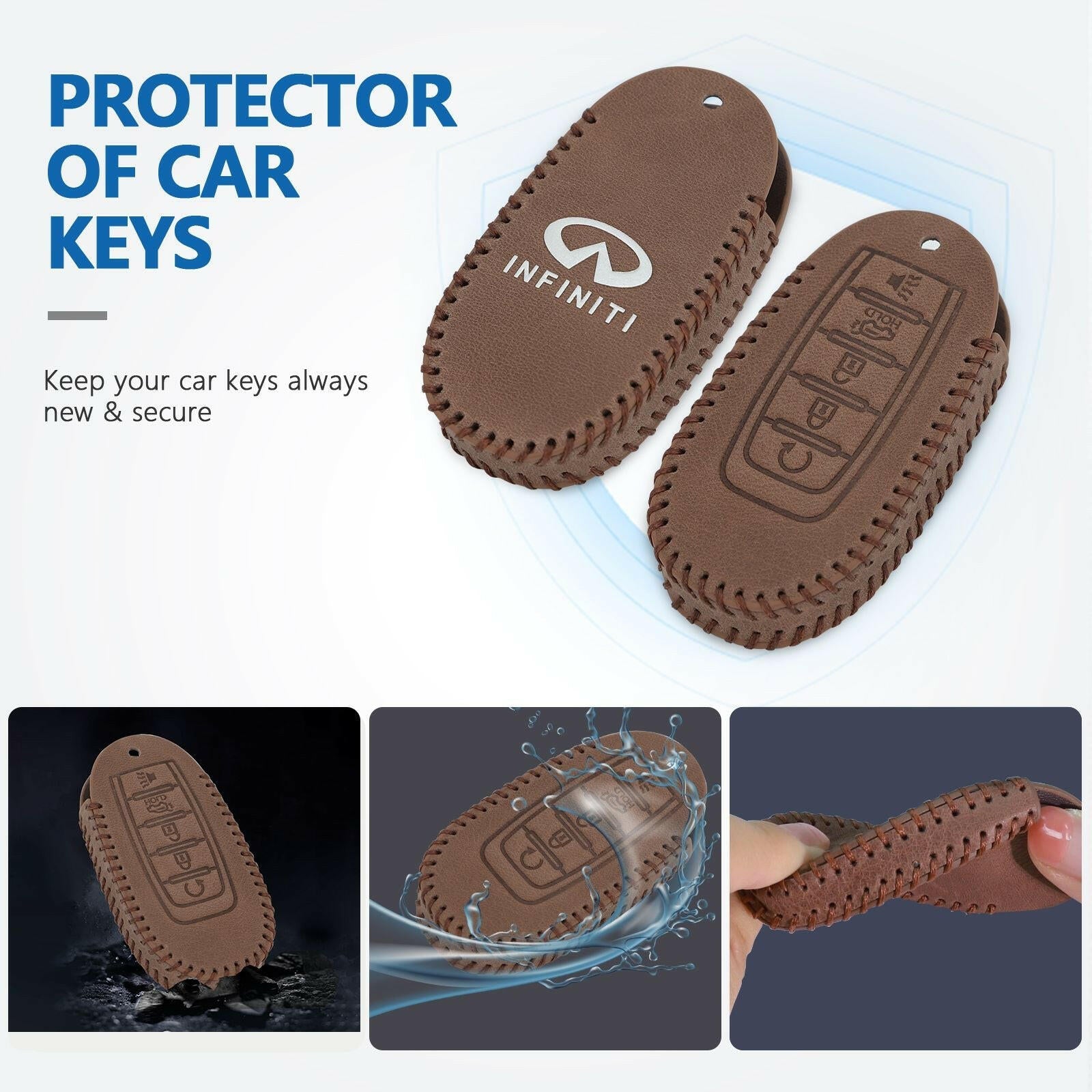 Leather Key Fob Case for Infiniti 5-Button – Keychain Included - GoTypical