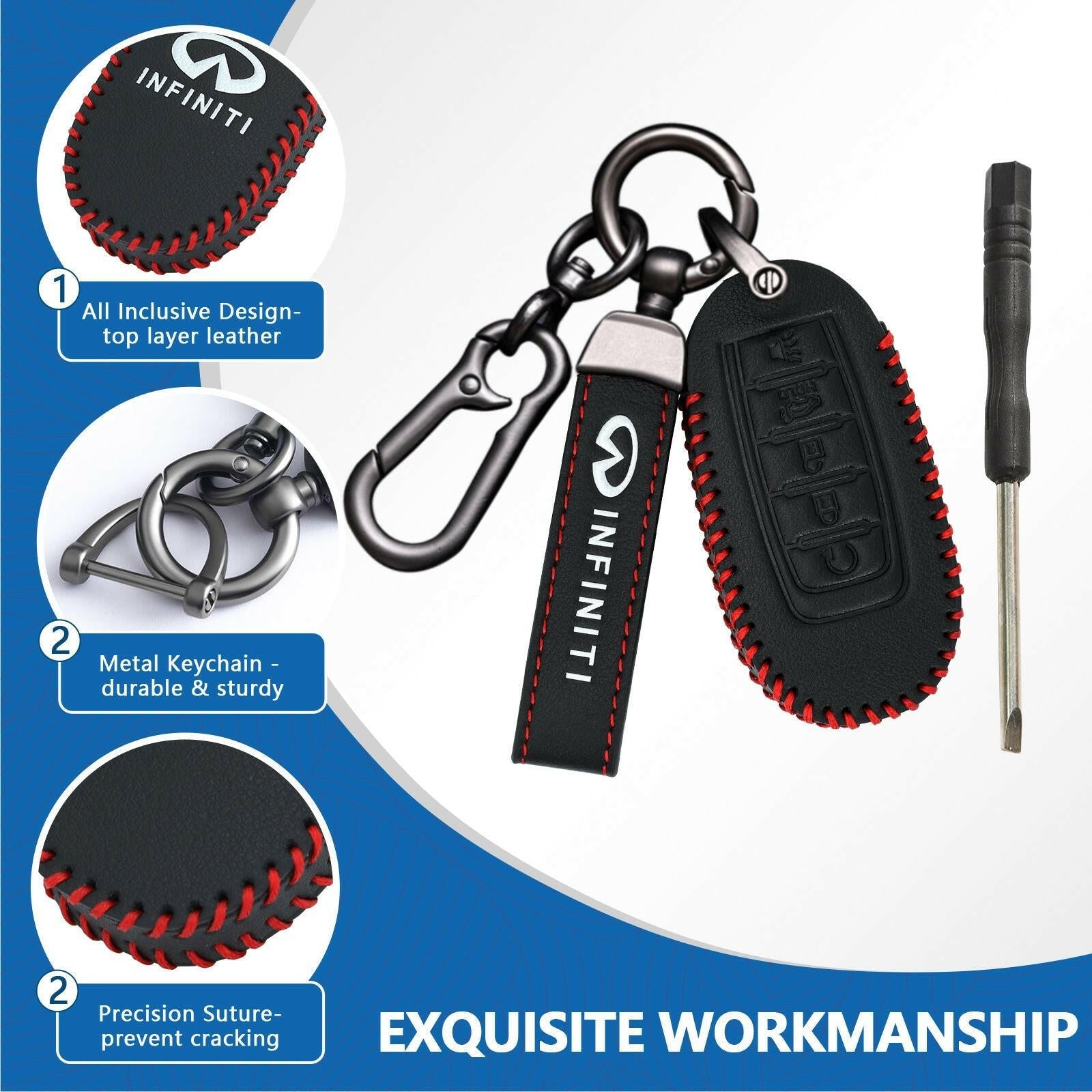 Leather Key Fob Case for Infiniti 5-Button – Keychain Included - GoTypical