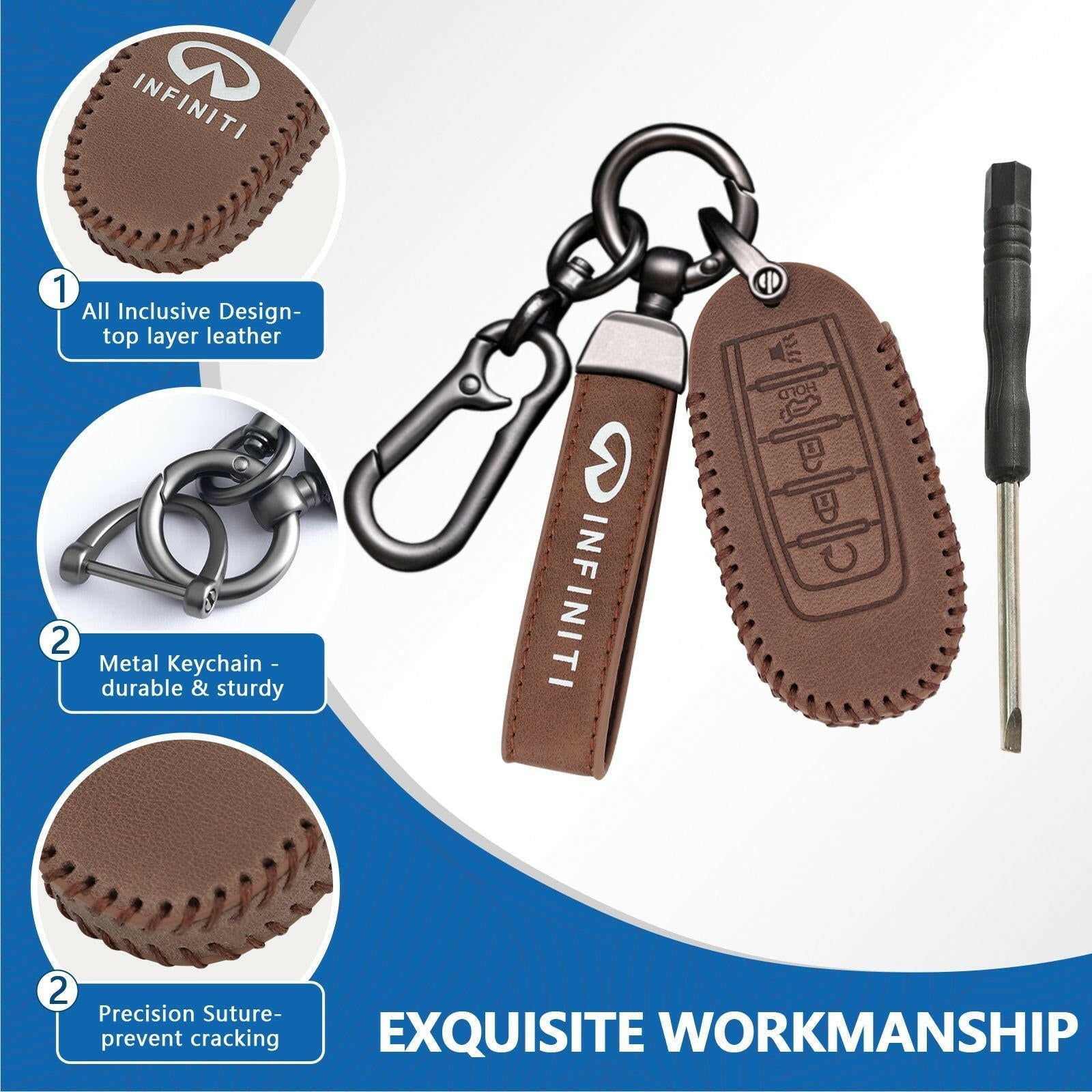 Leather Key Fob Case for Infiniti 5-Button – Keychain Included - GoTypical