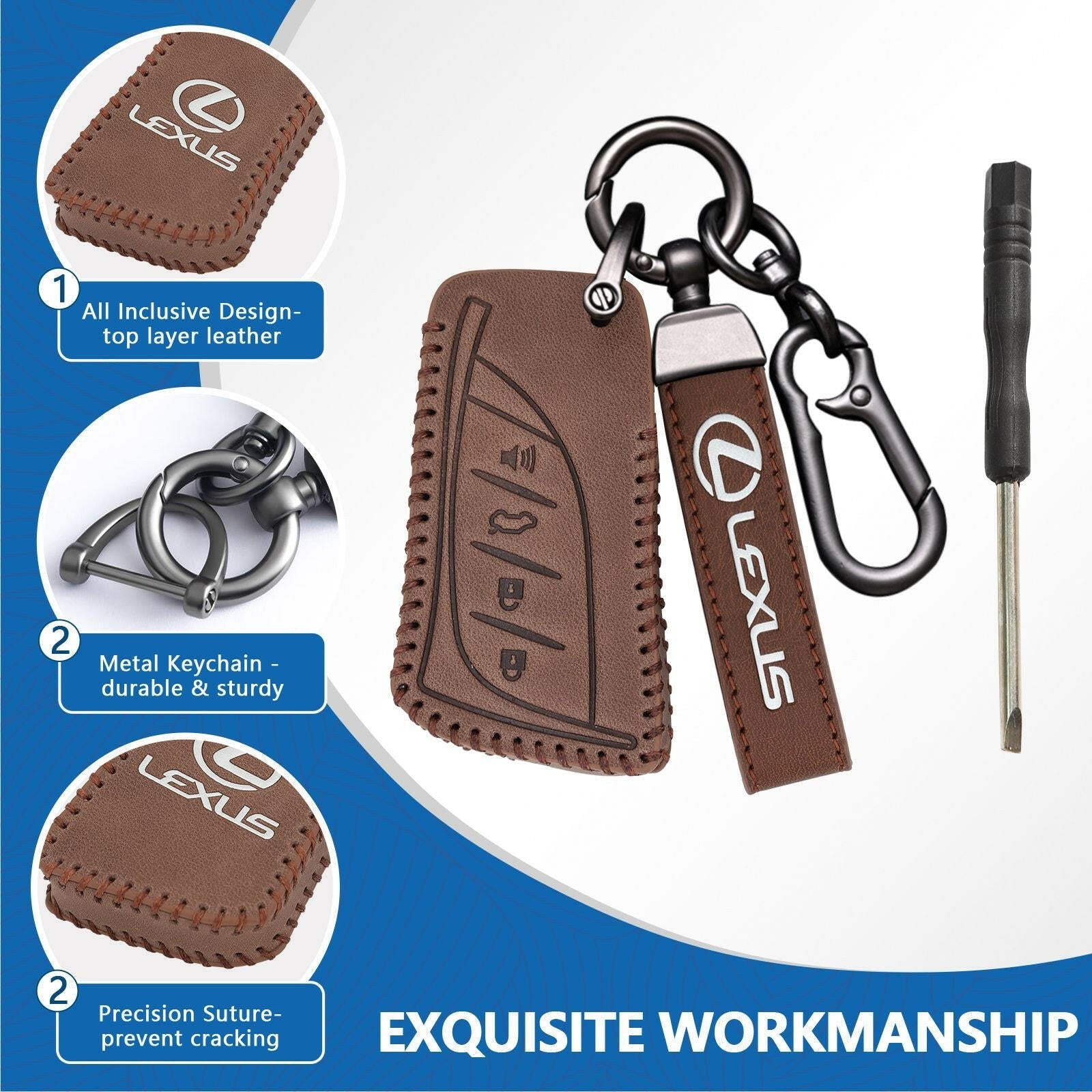 Leather Key Fob Case for Lexus – 4-Button Compatible with Keychain - GoTypical