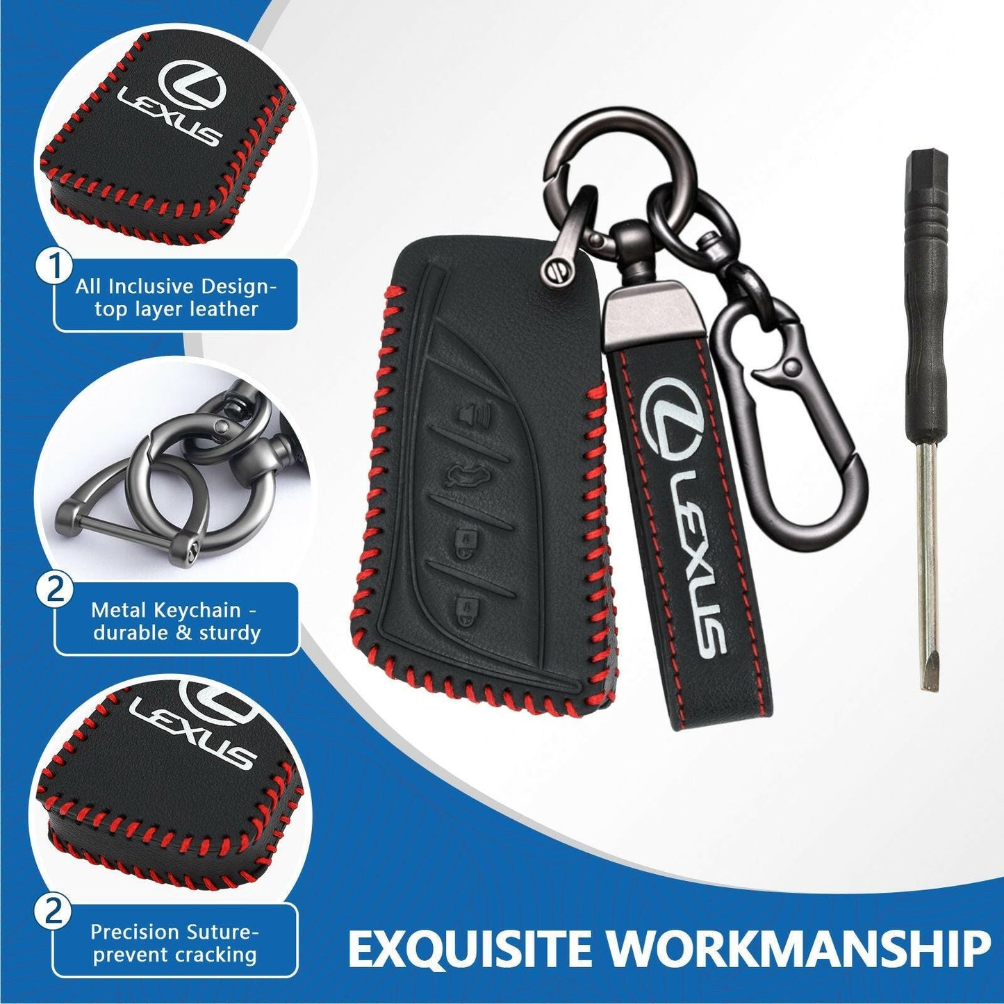 Leather Key Fob Case for Lexus – 4-Button Compatible with Keychain - GoTypical