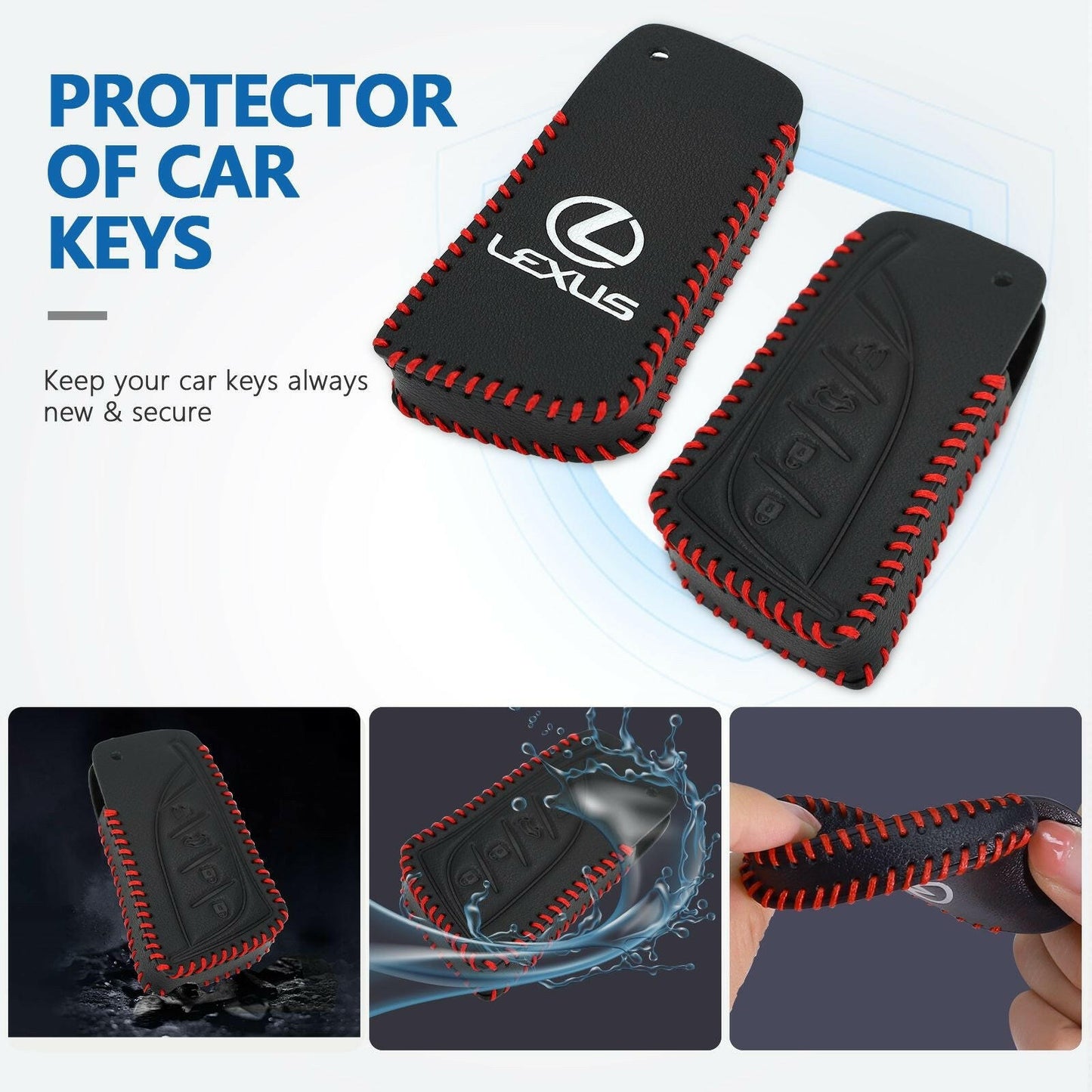 Leather Key Fob Case for Lexus – 4-Button Compatible with Keychain - GoTypical