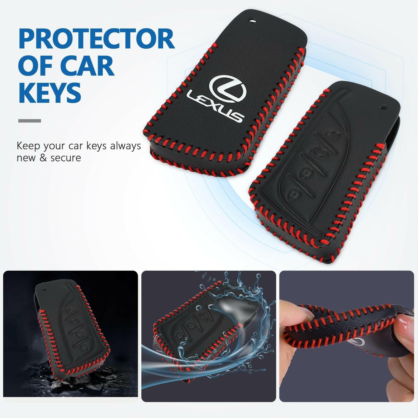 Leather Key Fob Case for Lexus – 4-Button Compatible with Keychain - GoTypical