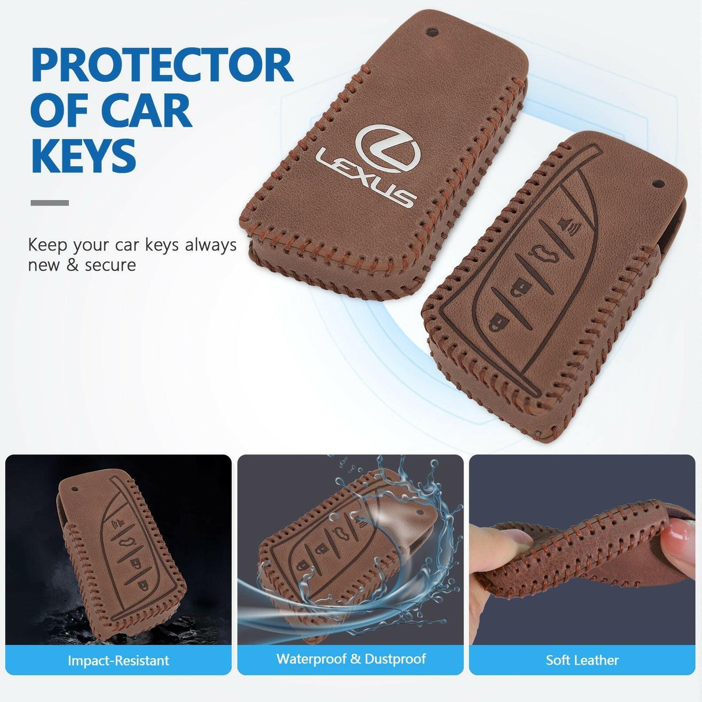 Leather Key Fob Case for Lexus – 4-Button Compatible with Keychain - GoTypical