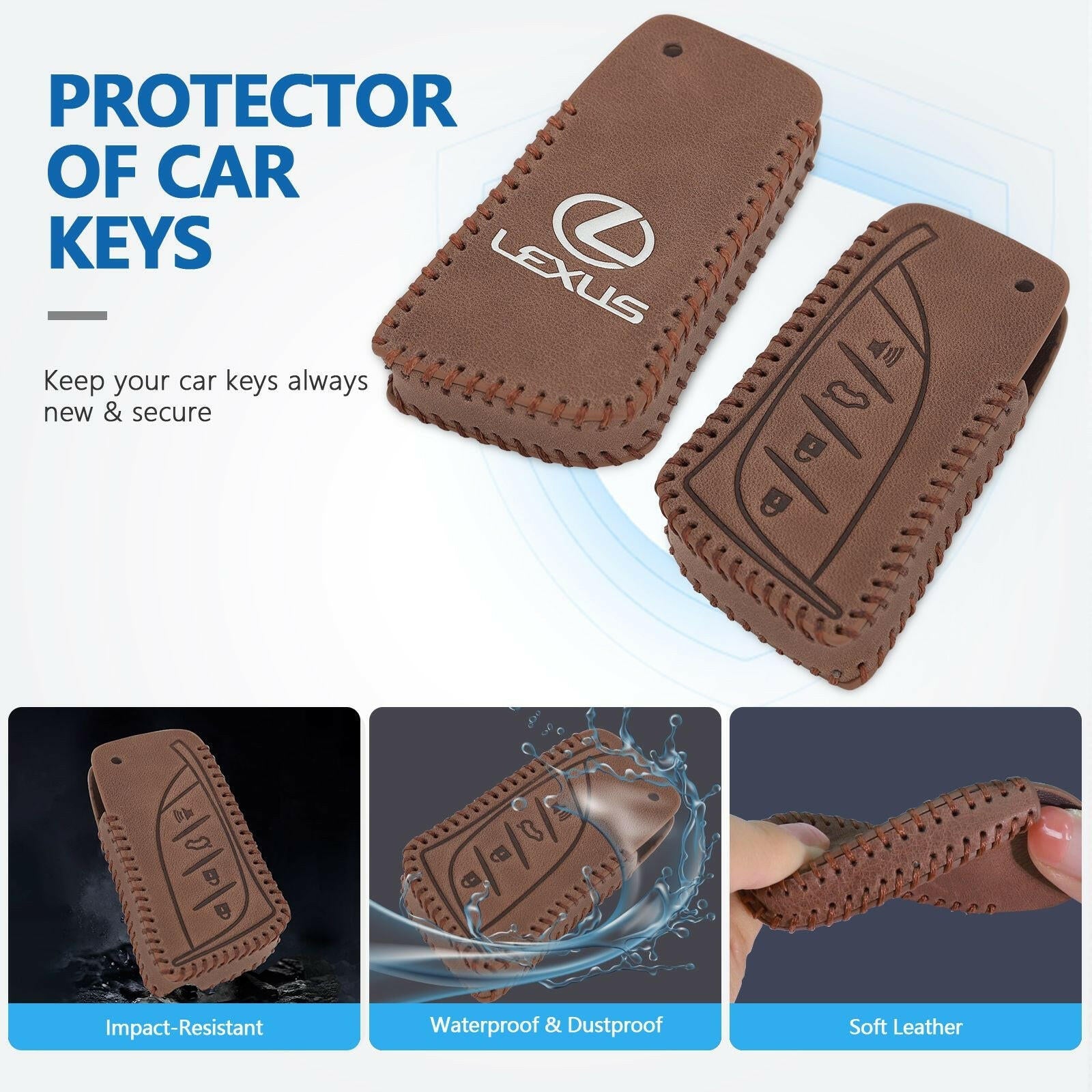 Leather Key Fob Case for Lexus – 4-Button Compatible with Keychain - GoTypical