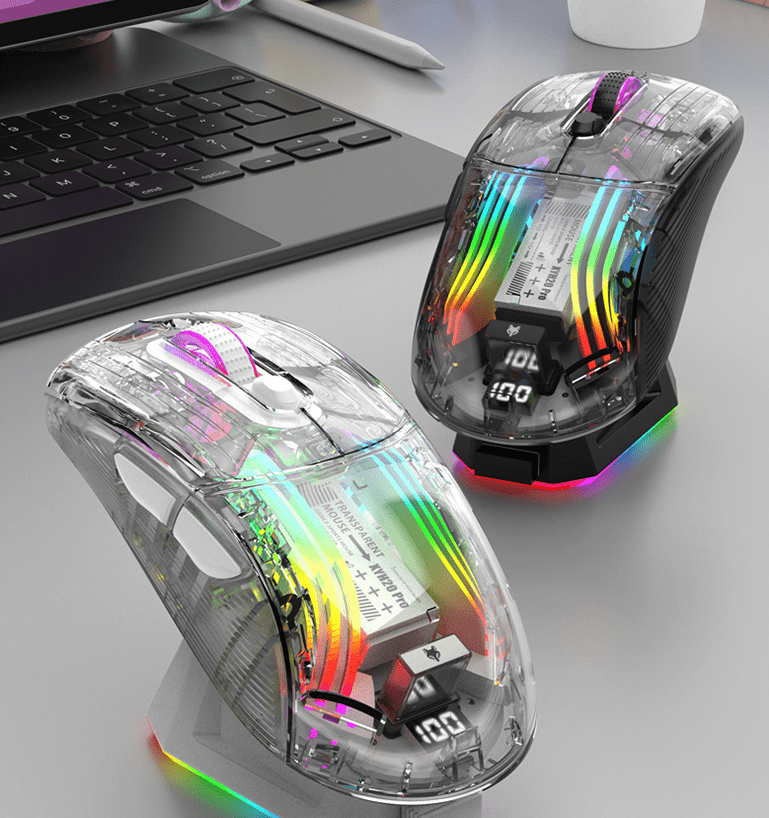. Wireless Bluetooth Gaming Mouse – Transparent Design with Screen Charger - GoTypical