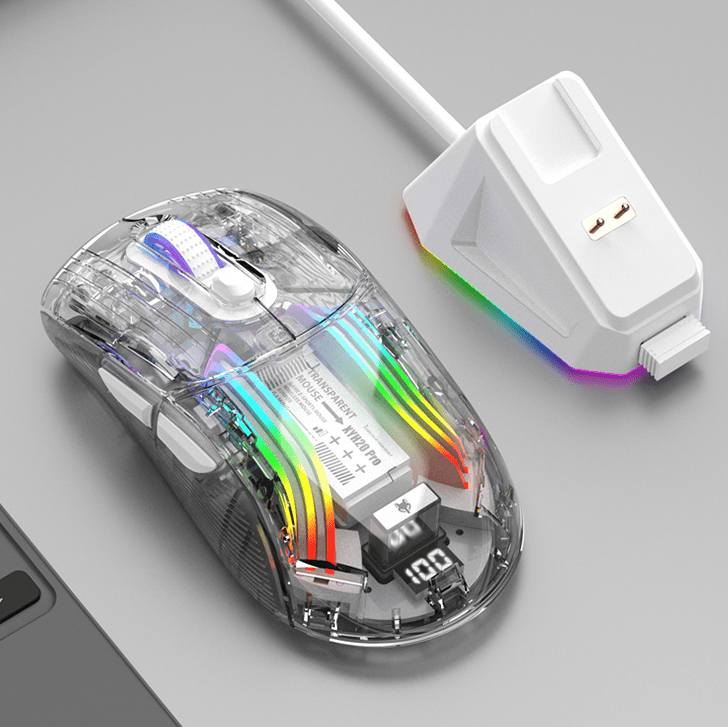 . Wireless Bluetooth Gaming Mouse – Transparent Design with Screen Charger - GoTypical