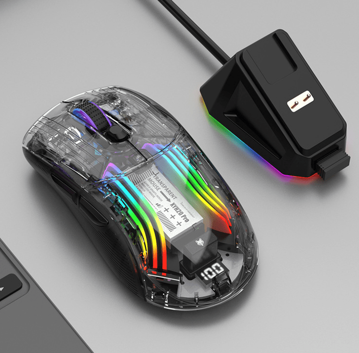 . Wireless Bluetooth Gaming Mouse – Transparent Design with Screen Charger - GoTypical