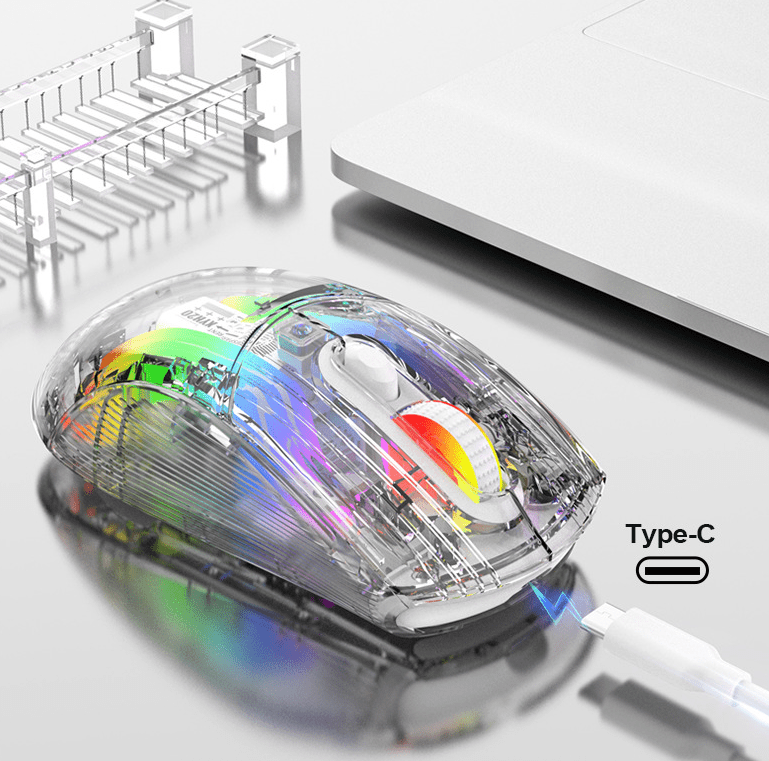 . RGB Mechanical Gaming Mouse – Transparent Wireless Bluetooth Silent - GoTypical