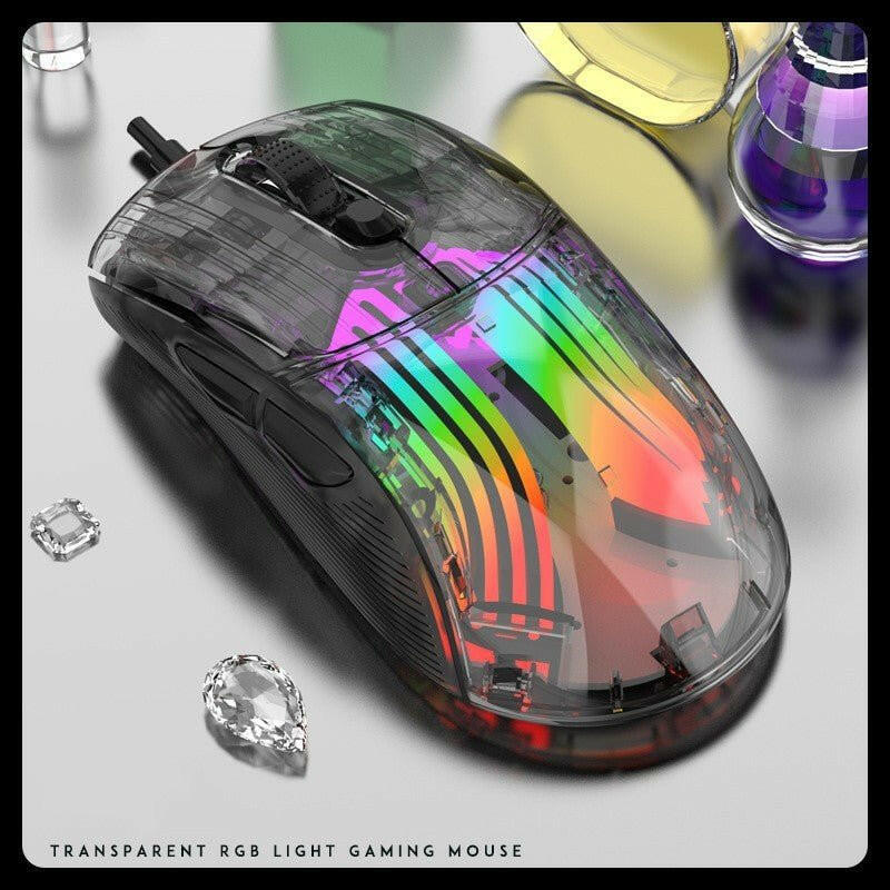 . RGB Mechanical Gaming Mouse – Transparent Wireless Bluetooth Silent - GoTypical