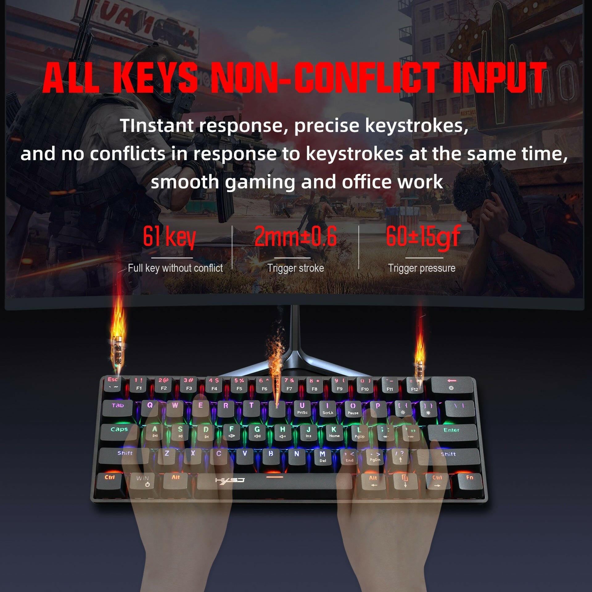 . Mechanical Keyboard 61 Keys Wired RGB Blue Axis Type-C - GoTypical
