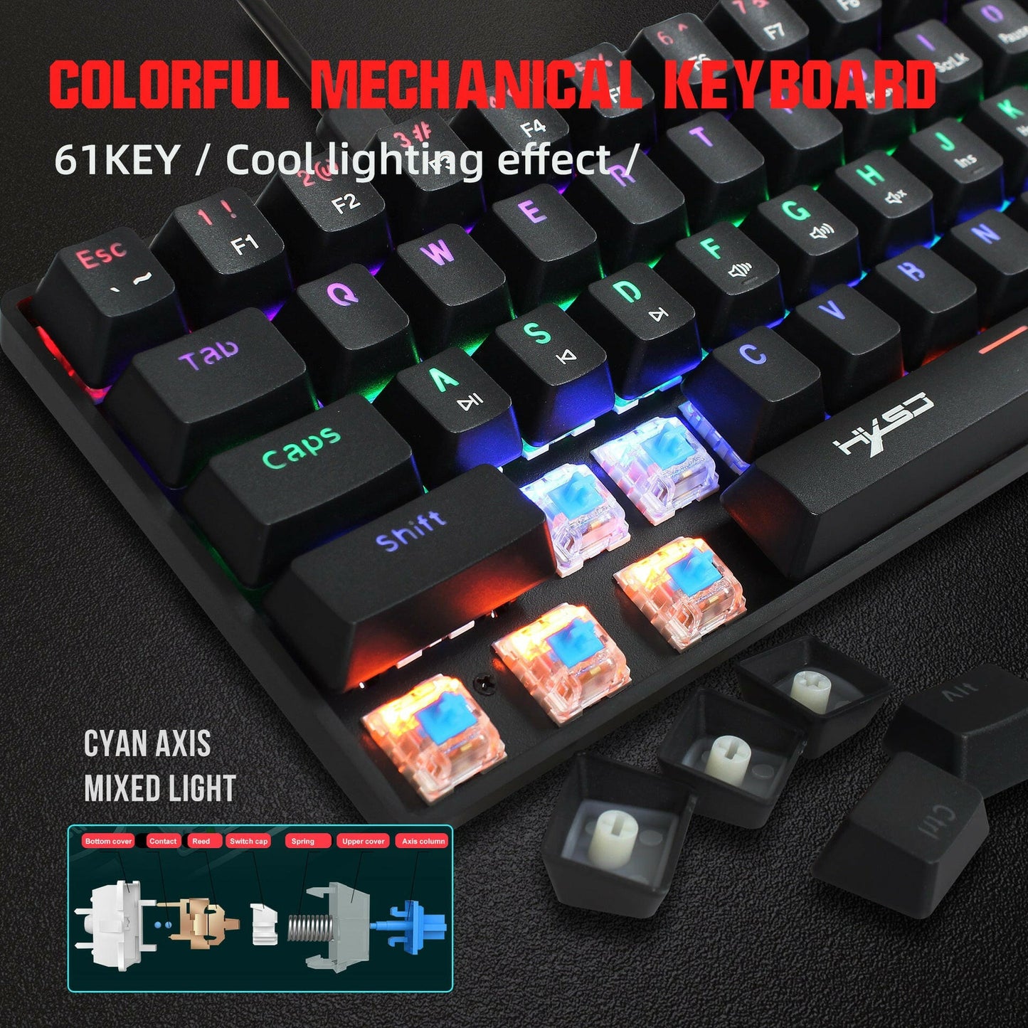 . Mechanical Keyboard 61 Keys Wired RGB Blue Axis Type-C - GoTypical