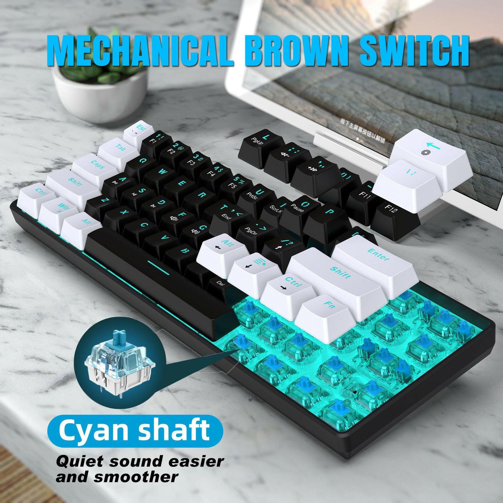 . Mechanical Keyboard – 61 Key Dual Color ABS Keycaps Ice Blue Backlit - GoTypical