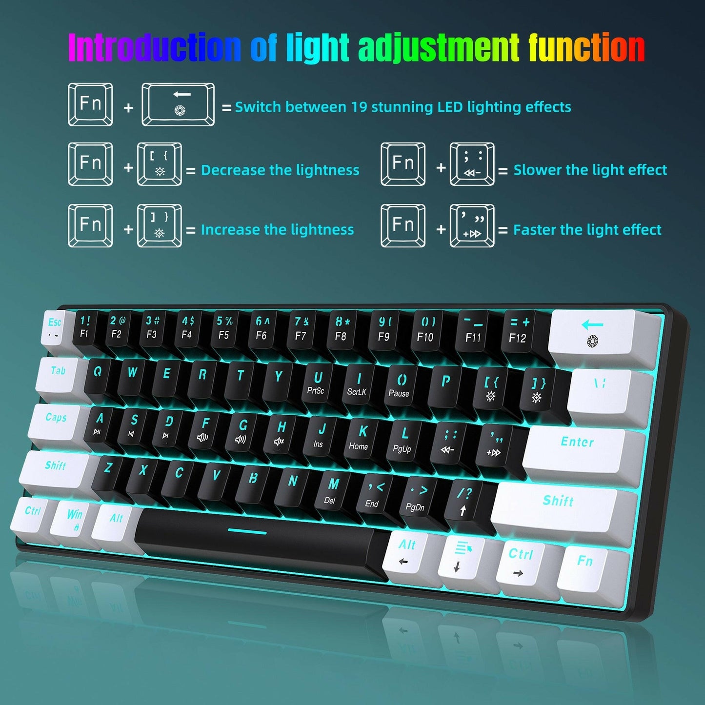 . Mechanical Keyboard – 61 Key Dual Color ABS Keycaps Ice Blue Backlit - GoTypical