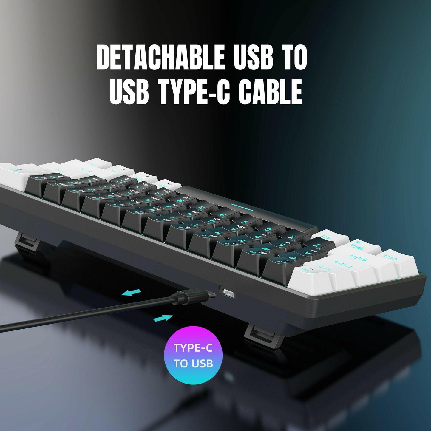 . Mechanical Keyboard – 61 Key Dual Color ABS Keycaps Ice Blue Backlit - GoTypical
