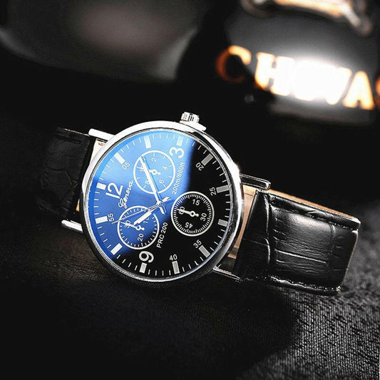 . Men's Quartz Sports Watch – Three-Eye Dial Leather Strap - GoTypical