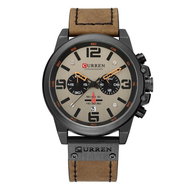 . Men's Quartz Sports Watch – Leather Strap, Waterproof - GoTypical