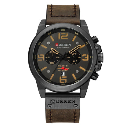 . Men's Quartz Sports Watch – Leather Strap, Waterproof - GoTypical