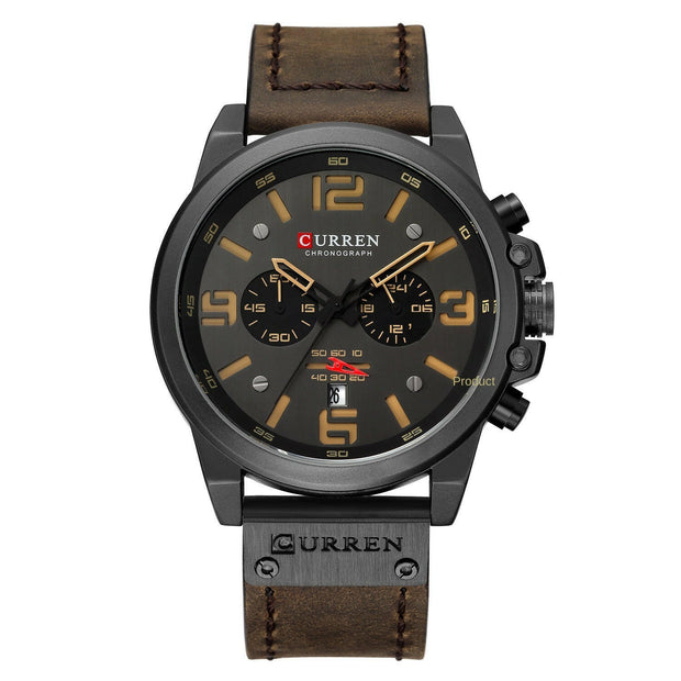 . Men's Quartz Sports Watch – Leather Strap, Waterproof - GoTypical
