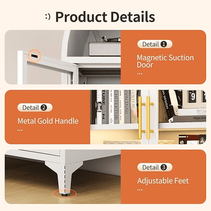 Metal Arched Cabinet – 72.8" Tall White Glass Door Storage Bookcase - GoTypical