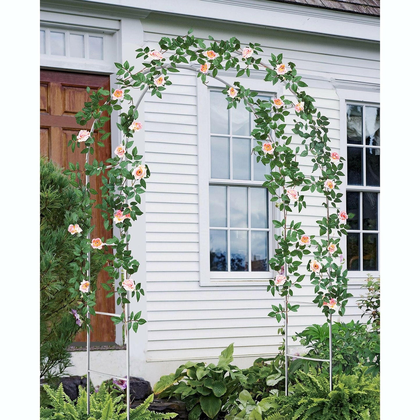 Metal Garden Arch Trellis – Adjustable White Arbor for Climbing Plants - GoTypical