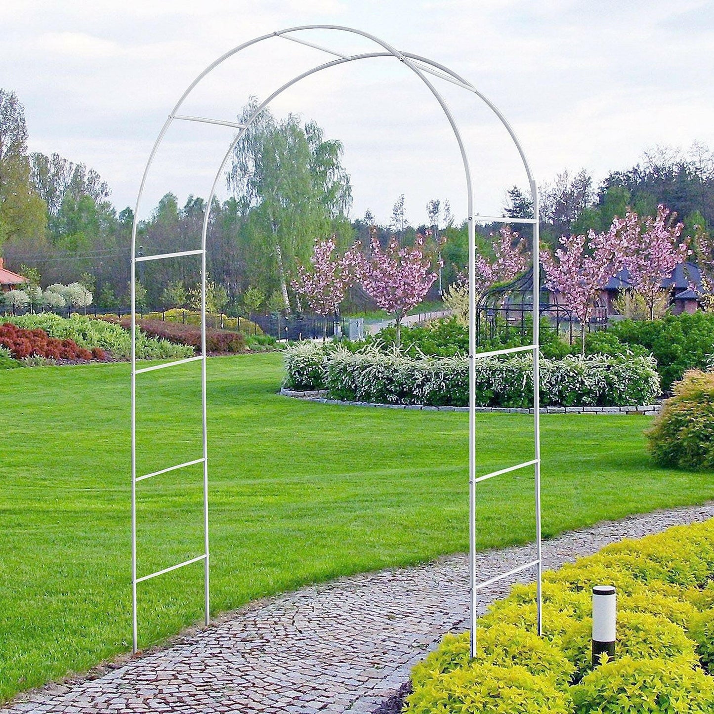 Metal Garden Arch Trellis – Adjustable White Arbor for Climbing Plants - GoTypical