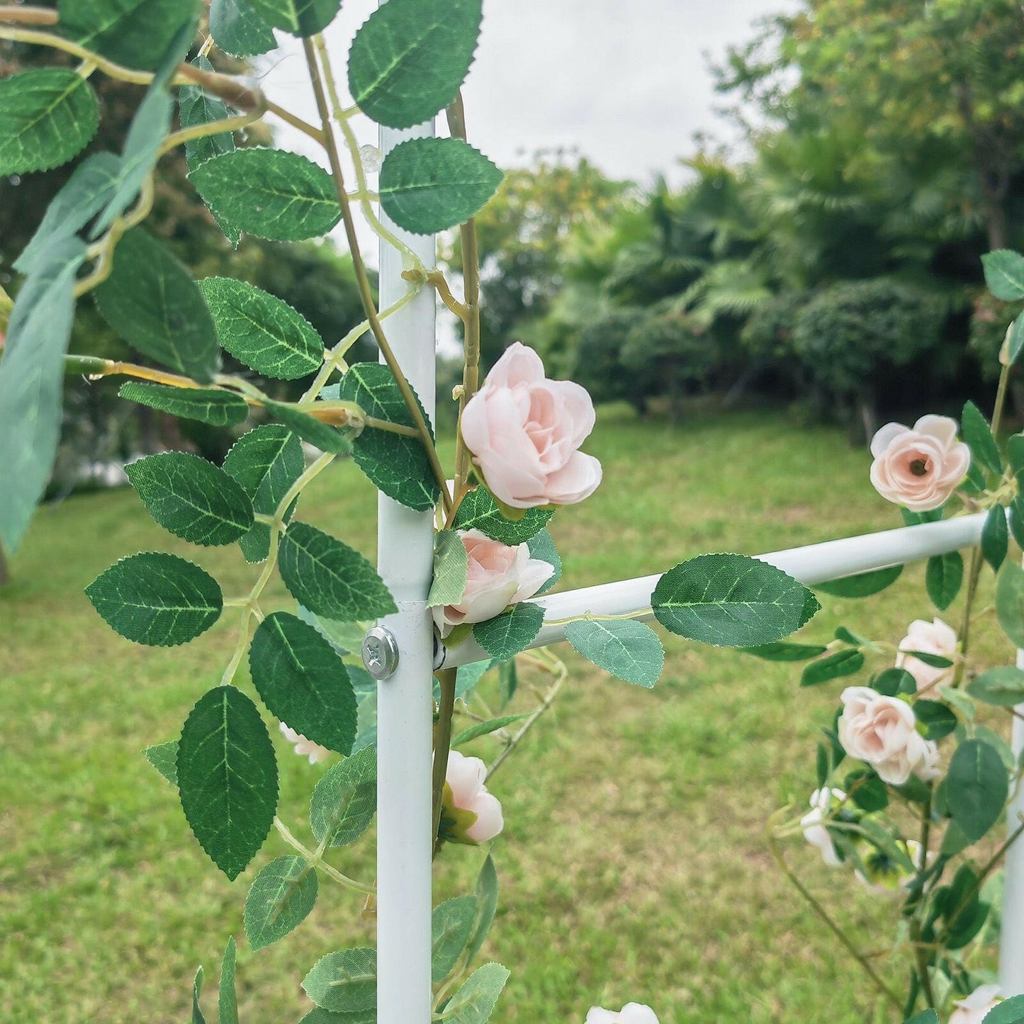 Metal Garden Arch Trellis – Adjustable White Arbor for Climbing Plants - GoTypical