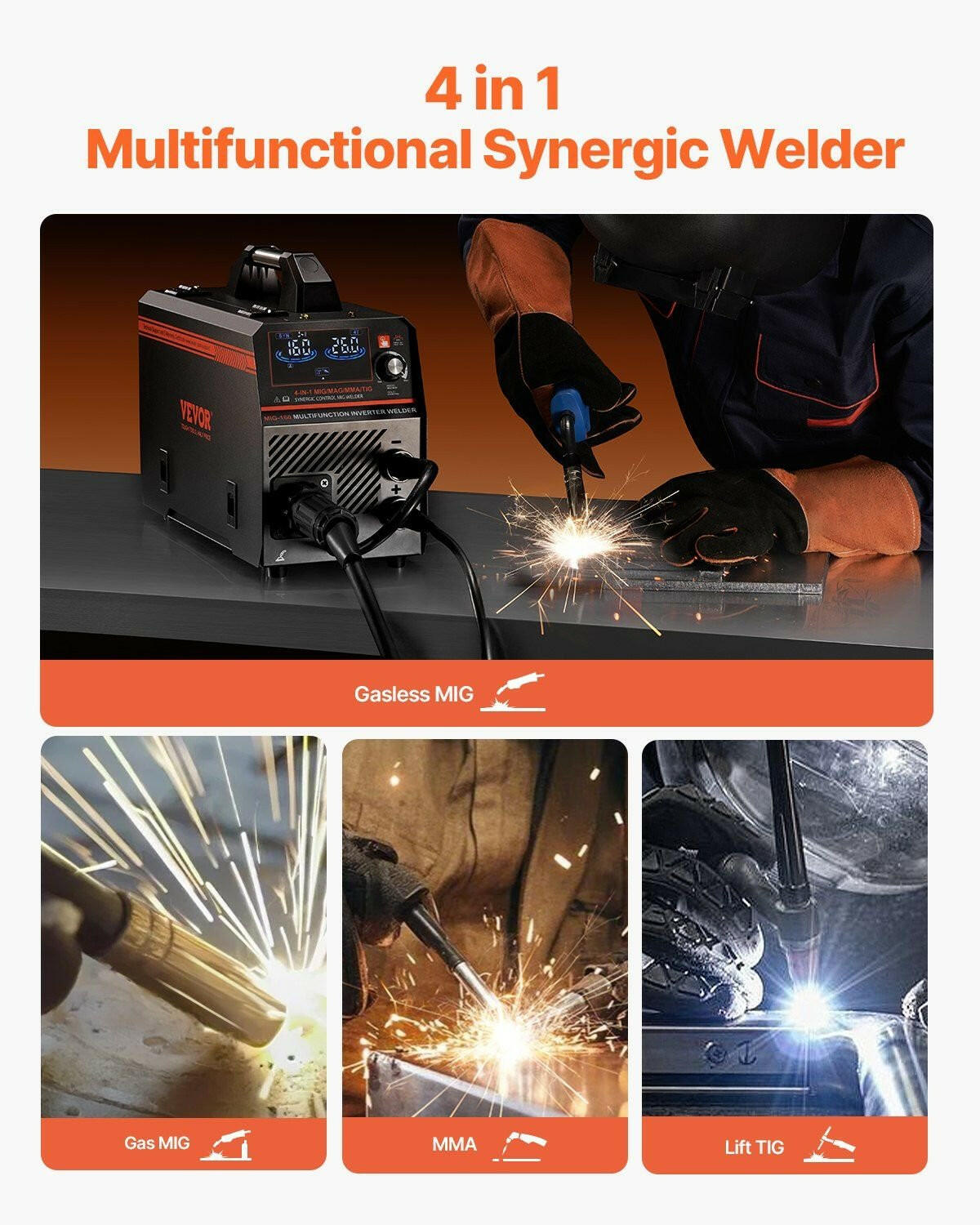 . 160Amp 4-in-1 MIG Welder – Dual Voltage, LCD Display - GoTypical