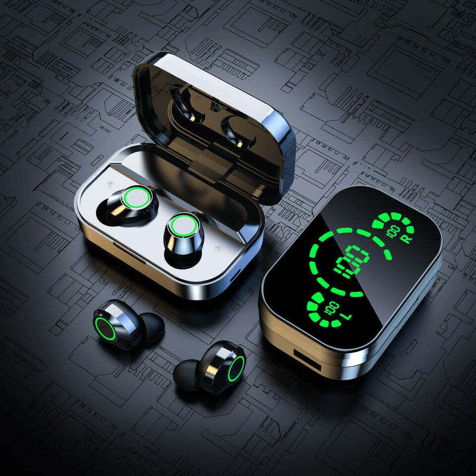 . Wireless Bluetooth Earphones YD03 – Black, Digital Display - GoTypical