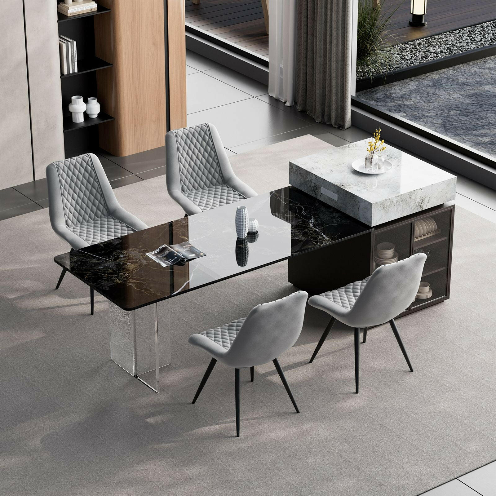 Modern Bar Stools Set of 2 - PU Leather Dining Chairs - GoTypical
