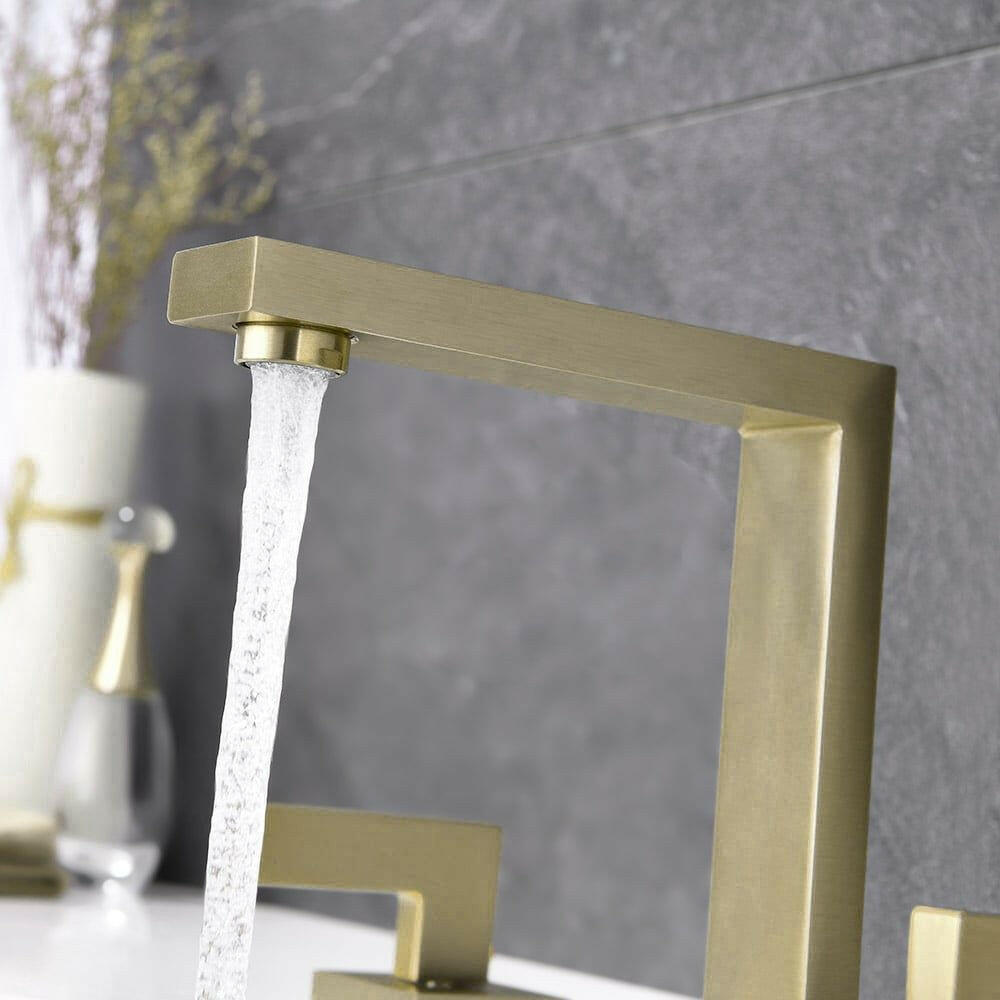 Modern Brushed Gold Dual Handle Bathroom Faucet - Solid Brass Design - GoTypical