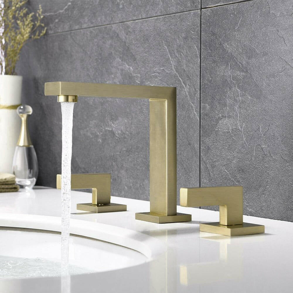 Modern Brushed Gold Dual Handle Bathroom Faucet - Solid Brass Design - GoTypical