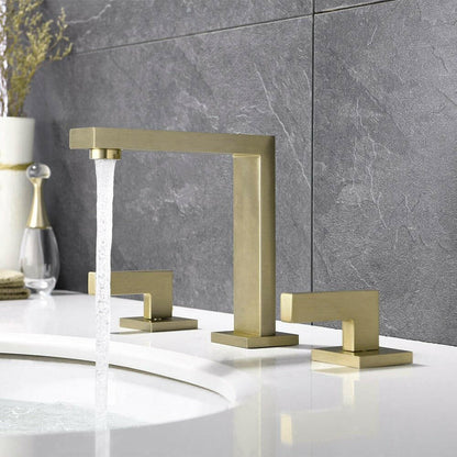 Modern Brushed Gold Dual Handle Bathroom Faucet - Solid Brass Design - GoTypical