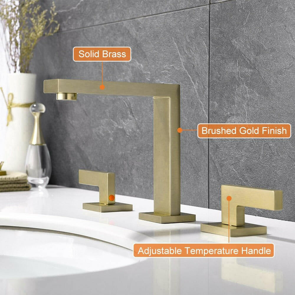 Modern Brushed Gold Dual Handle Bathroom Faucet - Solid Brass Design - GoTypical