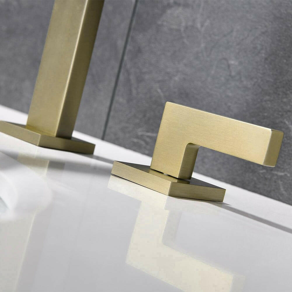 Modern Brushed Gold Dual Handle Bathroom Faucet - Solid Brass Design - GoTypical