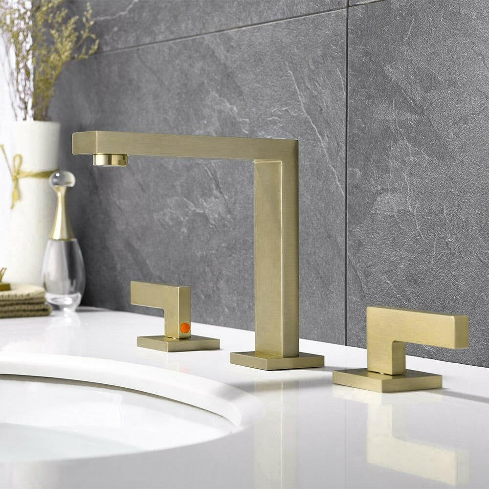 Modern Brushed Gold Dual Handle Bathroom Faucet - Solid Brass Design - GoTypical