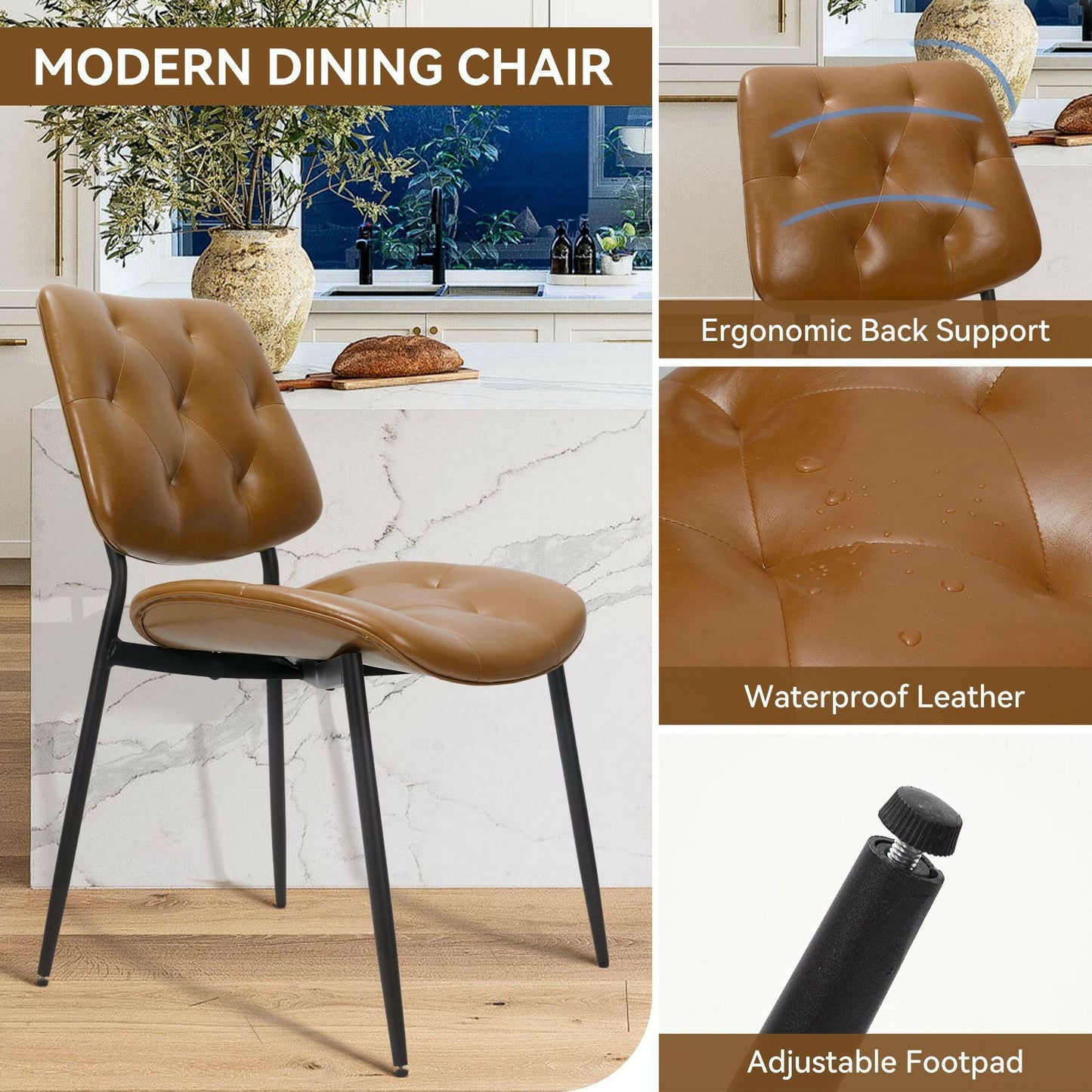 Modern Faux Leather Dining Chair - Ergonomic Design - GoTypical