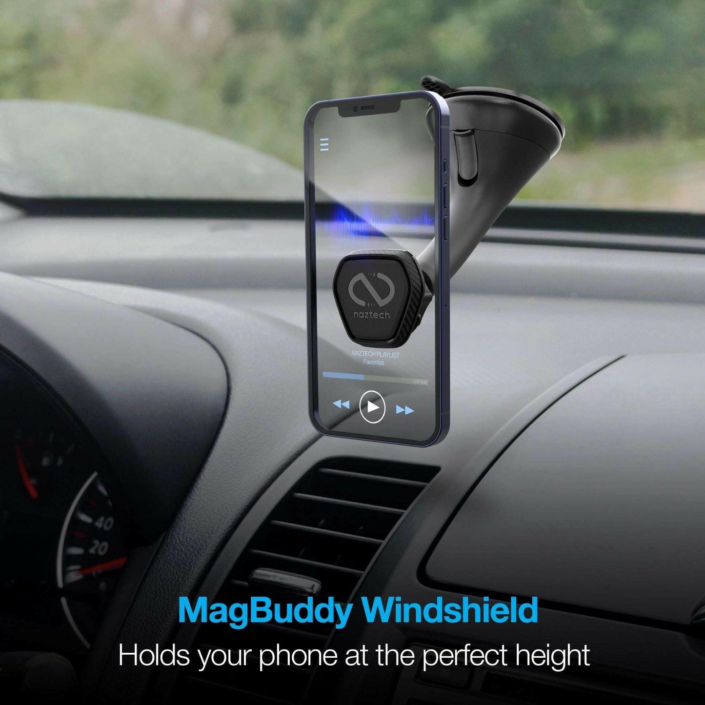 Naztech MagBuddy Elite Magnetic Windshield Mount – Carbon Fiber Finish - GoTypical