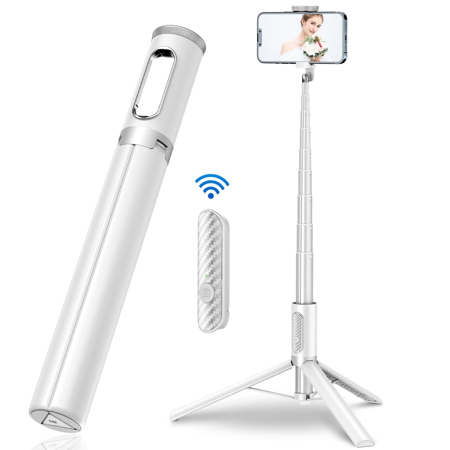 New 150cm Long Selfie Stick Tripod Carbon Fiber Plastic Detachable Remote Control AB202 Max Phone Compatibility Rotatable - GoTypical