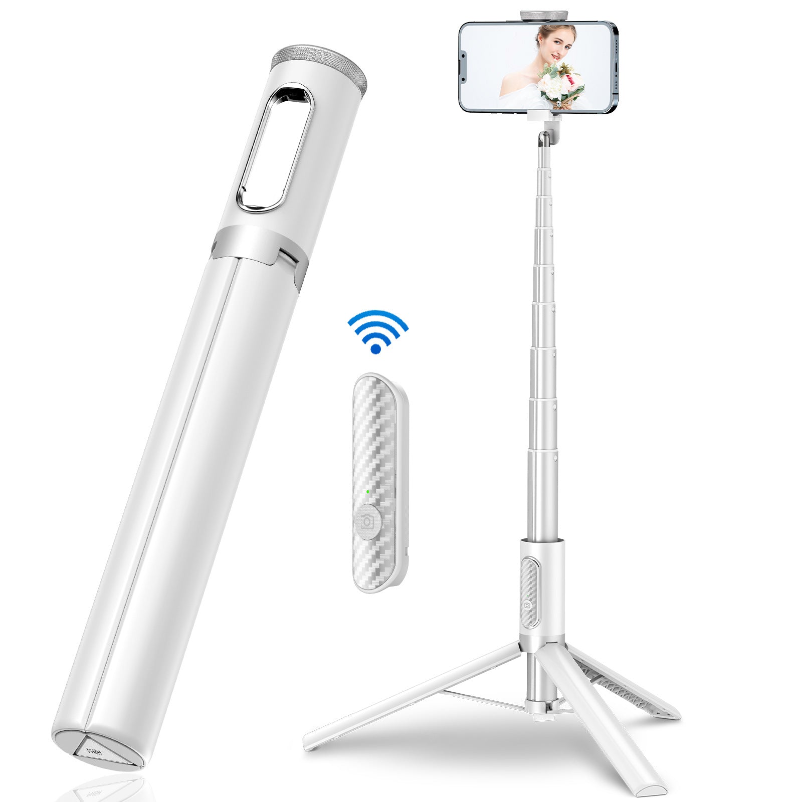 New 150cm Long Selfie Stick Tripod Carbon Fiber Plastic Detachable Remote Control AB202 Max Phone Compatibility Rotatable - GoTypical