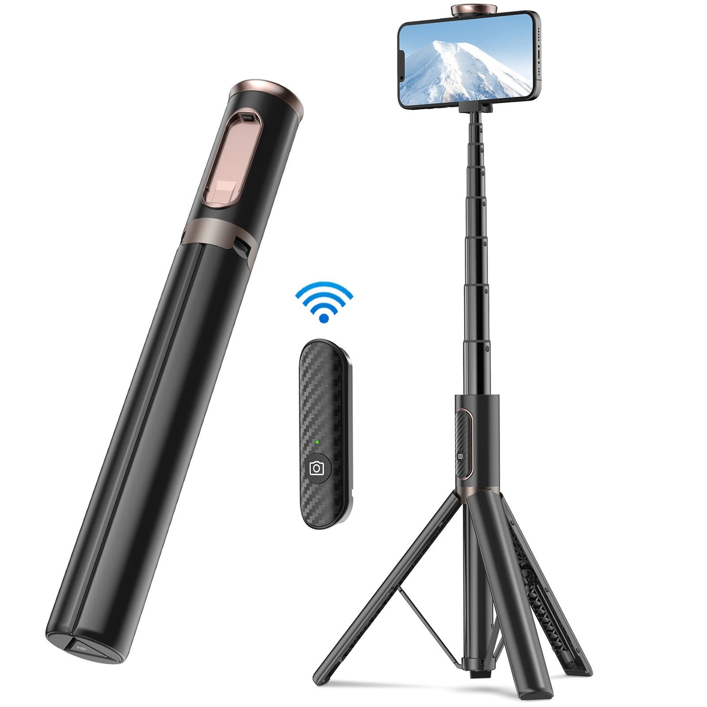 New 150cm Long Selfie Stick Tripod Carbon Fiber Plastic Detachable Remote Control AB202 Max Phone Compatibility Rotatable - GoTypical