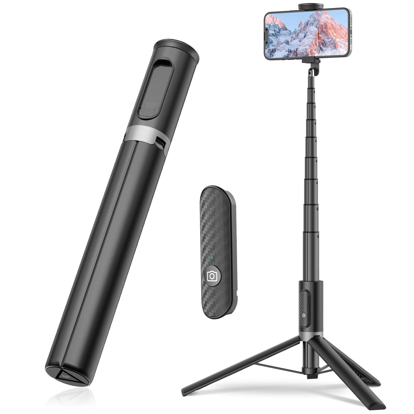 New 150cm Long Selfie Stick Tripod Carbon Fiber Plastic Detachable Remote Control AB202 Max Phone Compatibility Rotatable - GoTypical